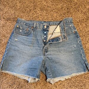 Levi's Blue Button-Fly Distressed Denim Cutoff Shorts